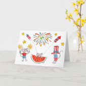 4th of July Mice カード (黄色い花)