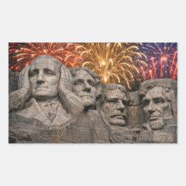4th of July Mount Rushmore Humor with Fireworks 長方形シール