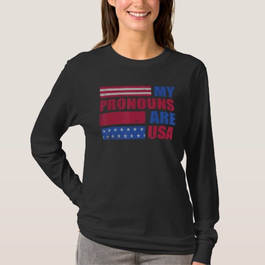 4th of July My Pronouns Are USA Flag George Washin Tシャツ (正面)