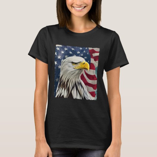 4th of July Painting Bald Eagle American Flag USA Tシャツ (正面)