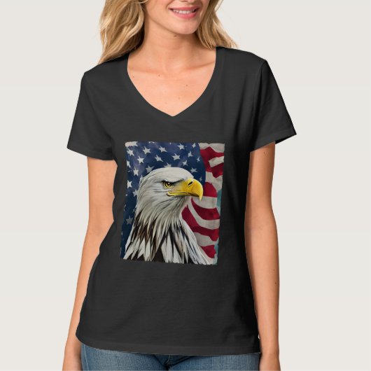 4th of July Painting Bald Eagle American Flag USA  Tシャツ (正面)