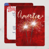 4th of July Party用スパークラー（赤） 招待状 (正面/裏面)