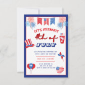 4th of July Party Invitation Fireworks Patriotic   招待状 (正面)