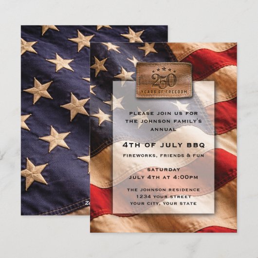 4th of July Party Invitation USA 250 Years シーズンカード (正面/裏面)