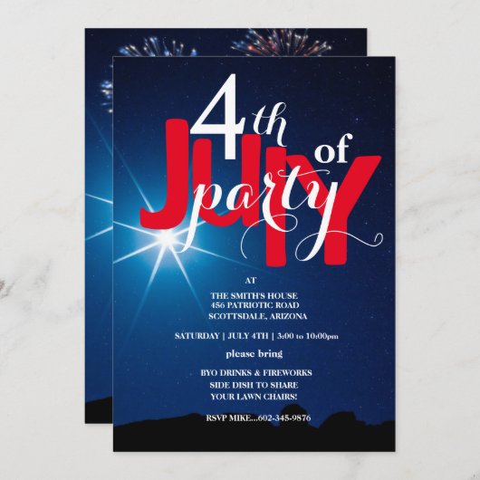 4th of July Party Stars & Fireworks  Invitations 招待状 (正面/裏面)