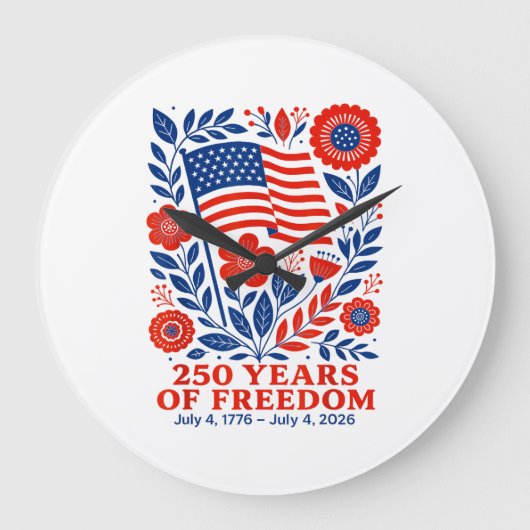 4th of July Patriotic 250th Anniversary 250 Years  ラージ壁時計 (正面)