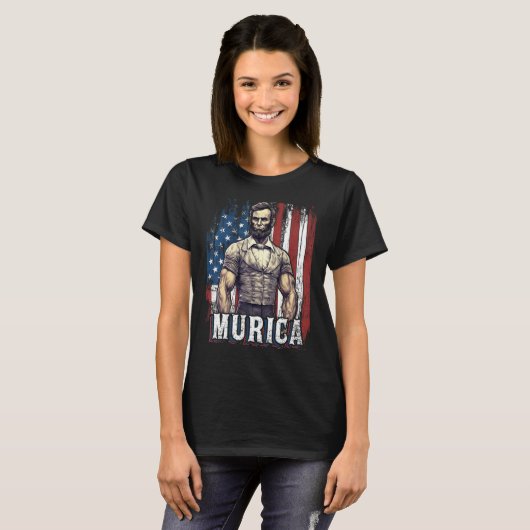 4th of July Patriotic  Abraham Lincoln Graphic Jul Tシャツ (正面フル)