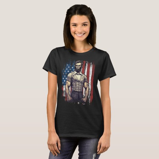 4th of July Patriotic  Abraham Lincoln Graphic Jul Tシャツ (正面フル)