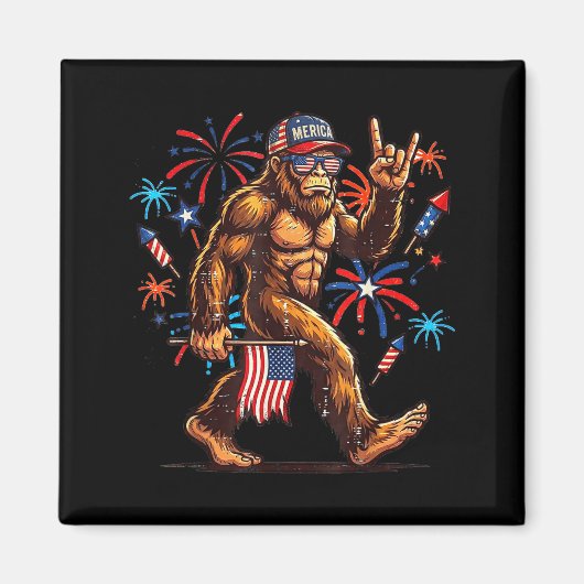 4th of july patriotic american bigfoot sasquatch マグネット (正面)