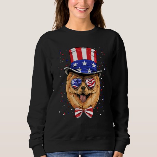 4th of July Patriotic Chow Chow American USA Flag  スウェットシャツ (正面)