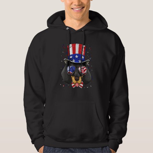 4th of July Patriotic Dachshund American USA Flag  パーカ (正面)