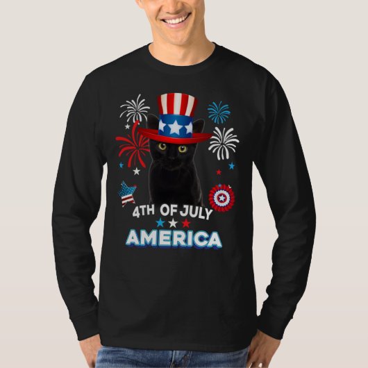 4th Of July Patriotic Day Black Cat Independence D Tシャツ (正面)