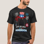 4th Of July Patriotic Day Black Cat Independence D Tシャツ (正面)