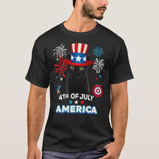 4th Of July Patriotic Day Black Cat Independence D Tシャツ (正面)