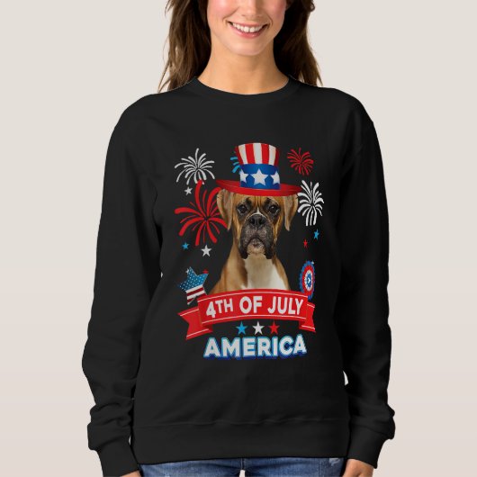 4th Of July Patriotic Day Boxer Dog Independence H スウェットシャツ (正面)