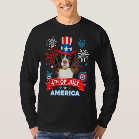 4th Of July Patriotic Day English Springer Spaniel Tシャツ (正面)