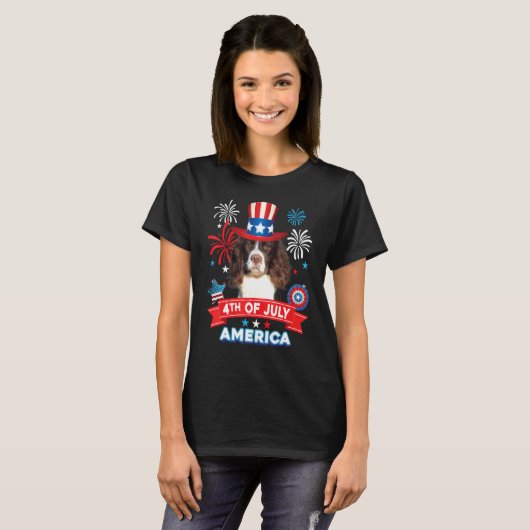 4th Of July Patriotic Day English Springer Spaniel Tシャツ (正面フル)