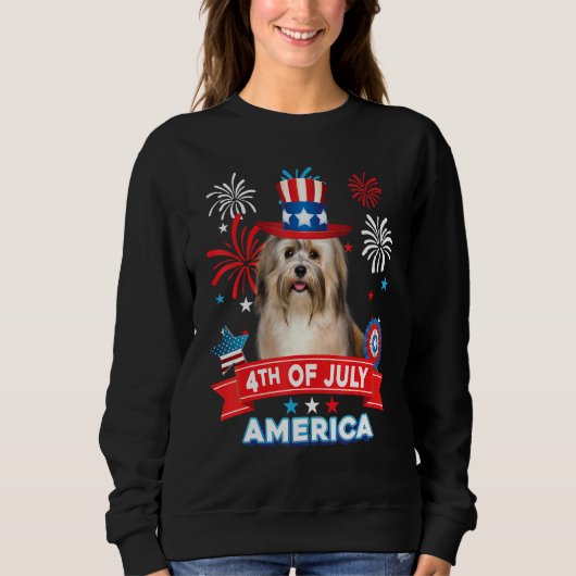 4th Of July Patriotic Day Havanese Dog Independenc スウェットシャツ (正面)