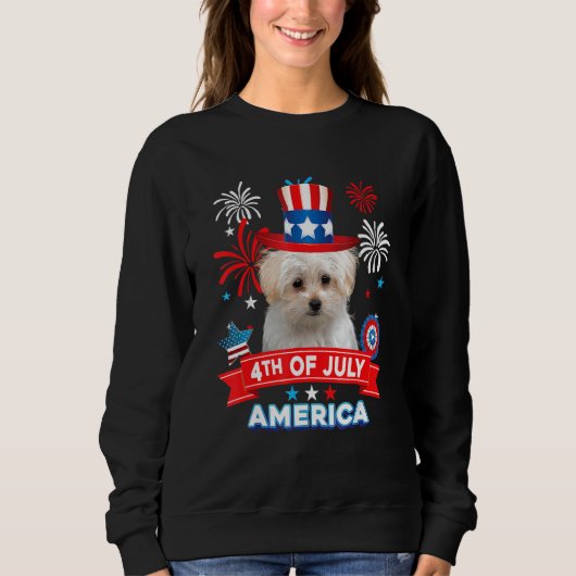 4th Of July Patriotic Day Maltese Dog Independence スウェットシャツ (正面)