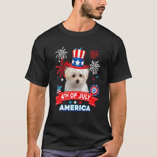 4th Of July Patriotic Day Maltese Dog Independence Tシャツ (正面)