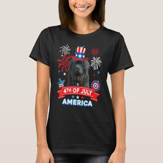 4th Of July Patriotic Day Newfoundland Dog Indepen Tシャツ (正面)