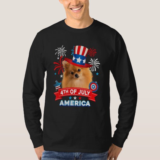 4th Of July Patriotic Day Pomeranian Dog Independe Tシャツ (正面)
