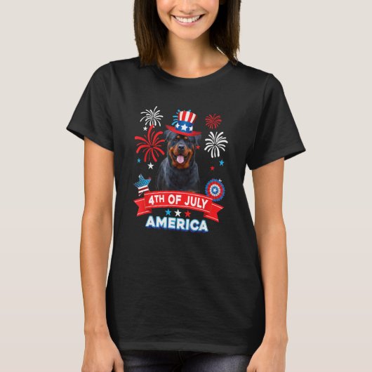 4th Of July Patriotic Day Rottweiler Dog Independe Tシャツ (正面)