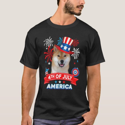 4th Of July Patriotic Day Shiba Inu Dog Independen Tシャツ (正面)