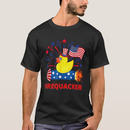 4th Of July Patriotic Firecracker Rubber Duck Fire Tシャツ (正面)