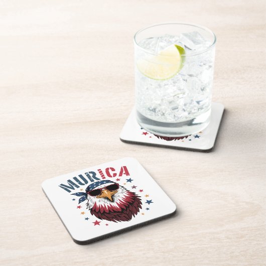 4th of July Patriotic Funny Eagle USA コースター (右側)