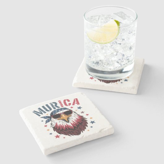4th of July Patriotic Funny Eagle USA ストーンコースター (横)