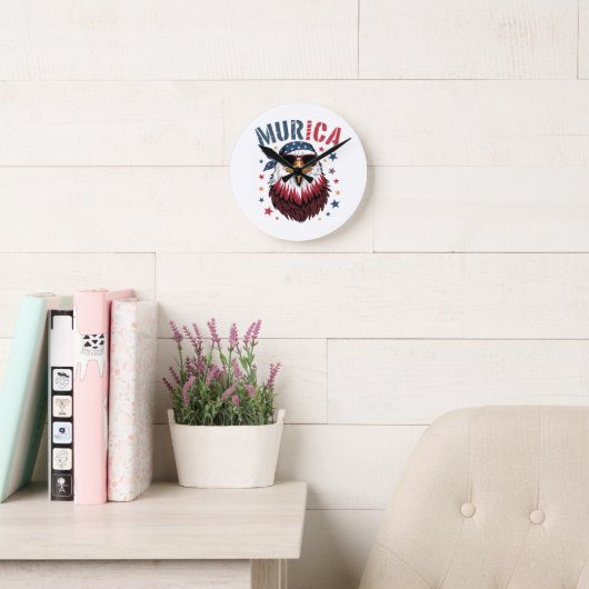 4th of July Patriotic Funny Eagle USA ラウンド壁時計 (読書スペース)