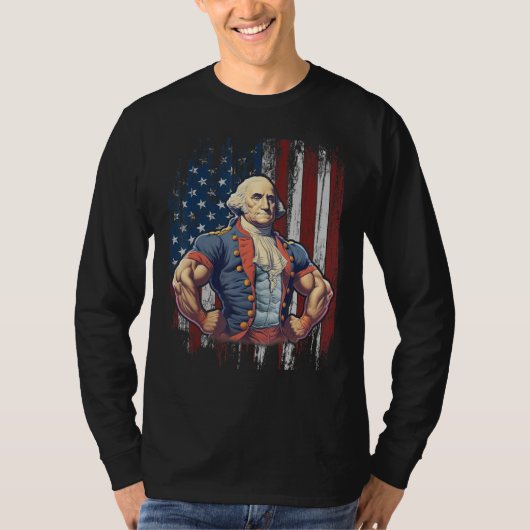 4th of July Patriotic Funny George Washington July Tシャツ (正面)