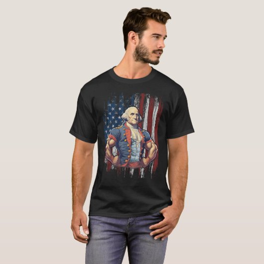 4th of July Patriotic Funny George Washington July Tシャツ (正面フル)