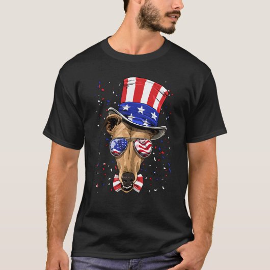 4th of July Patriotic Greyhound USA American Flag  Tシャツ (正面)