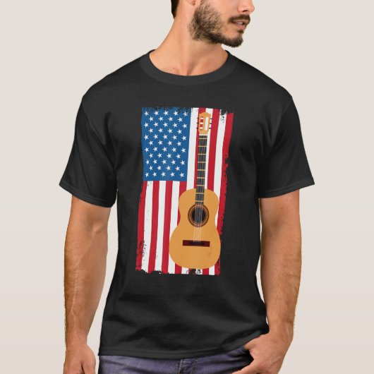 4th Of July Patriotic Guitarist American Flag Guit Tシャツ (正面)