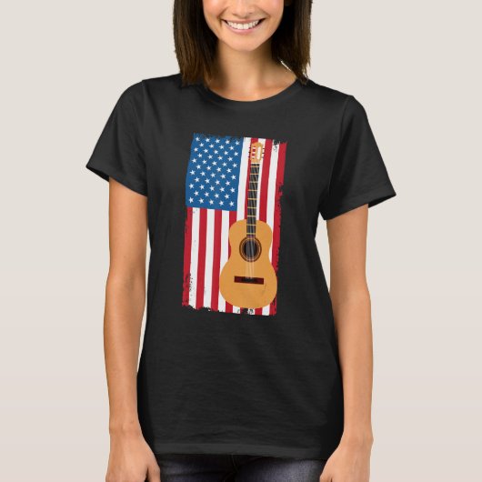4th Of July Patriotic Guitarist American Flag Guit Tシャツ (正面)