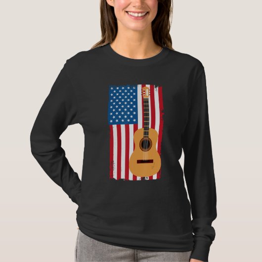 4th Of July Patriotic Guitarist American Flag Guit Tシャツ (正面)