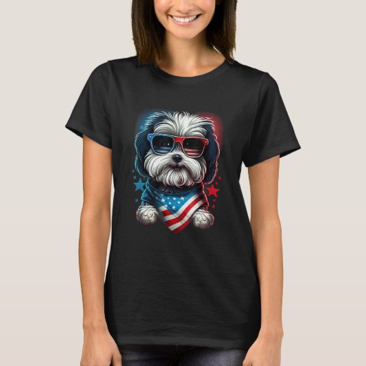 4th of July Patriotic Havanese Dog US Flag Tシャツ (正面)