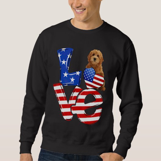 4th Of July Patriotic Love Goldendoodle American F スウェットシャツ (正面)