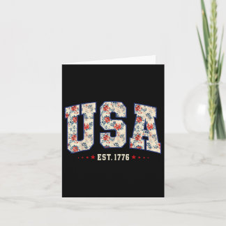 4th Of July Patriotic Us Flag Floral Usa Est 1776 カード