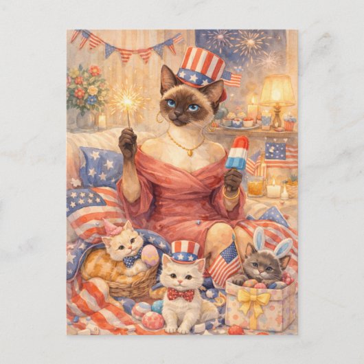 4th of July Pool Diva Cat Postcard シーズンポストカード (正面)