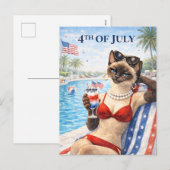 4th of July Pool Diva Cat Postcard シーズンポストカード (正面/裏面)