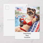 4th of July Pool Diva Cat Postcard シーズンポストカード (正面/裏面)
