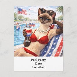 4th of July Pool Diva Cat Postcard シーズンポストカード