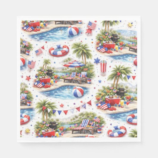 4th of July Pool Party in Florida スタンダードランチョンナプキン (正面)