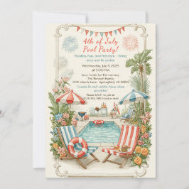 4th of July Pool Party Invitation – Elegant Line 招待状