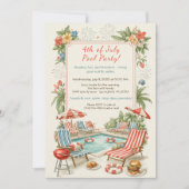 4th of July Pool Party Invitation – Elegant Line 招待状 (正面)