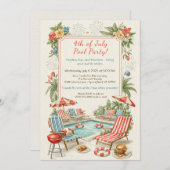 4th of July Pool Party Invitation – Elegant Line 招待状 (正面/裏面)