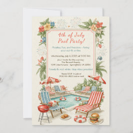 4th of July Pool Party Invitation – Elegant Line 招待状